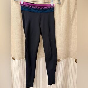 Nike Black Leggings with Pink and Blue Waistband